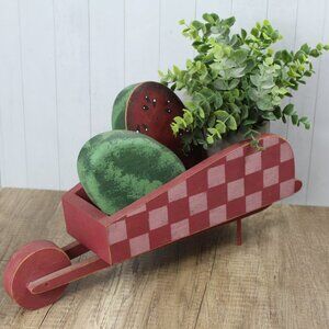 Miniature Wooden Wheelbarrow Dollhouse Doll Furniture Garden Pink Red Checkered